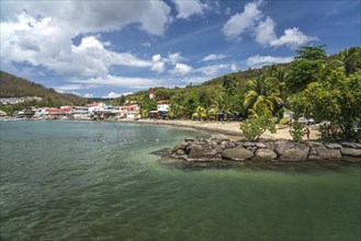 The village of Deshaies in the north of Basse-Terre, Guadeloupe, France, North America