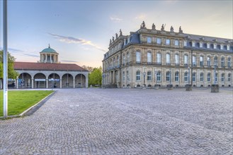 Old Palace, on the left the building of the Wuerttembergischer art society, the Palace Square is deserted in the early morning, Stuttgart, Baden-Wuerttemberg, Germany, Europe