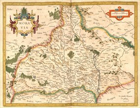 Atlas, map from 1623, Morovia, Moravia, Czech Republic, digitally restored reproduction from an engraving by Gerhard Mercator, born Gheert Cremer, 5 March 1512, 2 December 1594, geographer and cartogr...