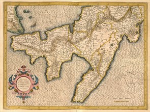 Atlas, map from 1623, Apulia, Basilicata, Italy, digitally restored reproduction from an engraving by Gerhard Mercator, born Gheert Cremer, 5 March 1512, 2 December 1594, geographer and cartographer, ...