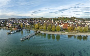 Town view of Allensbach with lakeside promenade and harbour, Constance district, Baden-Wuerttemberg, Germany, Europe
