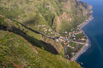 Aerial view, coast and cliff, Paul do Mar, Madeira, Portugal, Europe