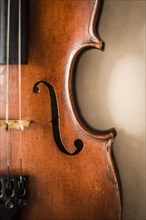 A close-up of a violin
