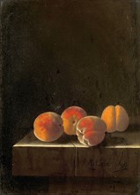 Four Apricots on a Stone Pedestal, Painting by Adriaen Coorte