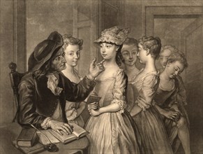 In the Girls School, Teacher and Pupils, c. 1750, Germany, A School of Girls, after a painting of Philippe Mercier