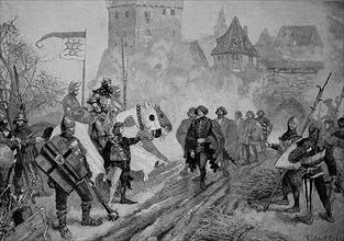 Victory against the Schlegel Society in 1395 at Heimsheim by Eberhard III of Wuerttemberg, called the Mild, 1364, 16 May 1417, Historical, digitally restored reproduction from a 19th century original