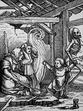 Dance of Death, also called Danse Macabre by Hans Holbein the Younger, Death and the Child, Historical, digitally restored reproduction from a 19th century original