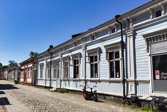 Typical street, traditional architecture, wooden houses in the old town, UNESCO World Heritage Site, Rauma, Satakunta, Finland, Europe