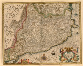 Atlas, map from 1623, Catalonia, Spain, digitally restored reproduction from an engraving by Gerhard Mercator, born as Gheert Cremer, 5 March 1512, 2 December 1594, geographer and cartographer, Europe