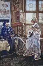 Charles V, Holy Roman Emperor with Barbara Blomberg in Regensburg, Historical, digitally restored reproduction of a 19th century original