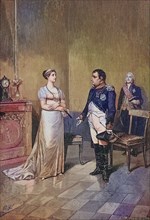 Herzogin Louise von Mecklenburg-Strelitz und Napoleon Bonaparte in Tilsit, Historische, digital restaurierte Reproduktion eines Originals aus dem 19. Jahrhundert, genaues Datum unbekannt