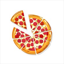Sliced Pizza Pepperoni cartoon over white background, vector illustration