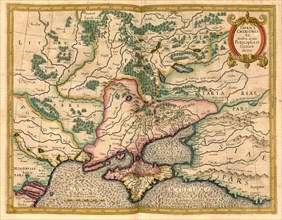 Atlas, map from 1623, tavrica chersones, Crimea, Ukraine, Black Sea, digitally restored reproduction from an engraving by Gerhard Mercator, born as Gheert Cremer, 5 March 1512, 2 December 1594, geogra...