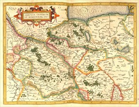Atlas, map from 1623, Saxony and Mecklenburg, Germany, digitally restored reproduction from an engraving by Gerhard Mercator, born as Gheert Cremer, 5 March 1512, 2 December 1594, geographer and carto...