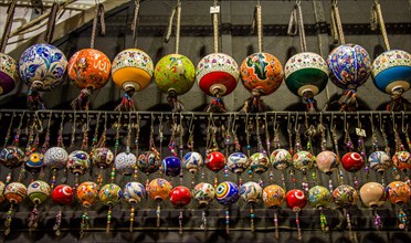 Colorful turkish ceramic balls as souvenirs at street market