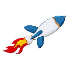 Rocket 8 bit pixel art vector icon over white