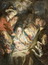 The Adoration of the Shepherds, painting by Jacob Jordaens, Historical, digitally restored reproduction of a historical work of art