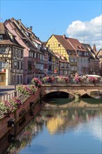 Colmar, a small district of Venice, is a picturesque old tourist district with beautiful canals and traditional half-timbered houses. Grand Est, Collectivite europeenne dAlsace, France, Europe