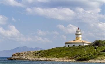 Lighthouse on the island of Alcanada, Majorca, Balearic Islands, Spain, Europe