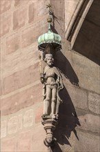 Sculpture Emperor Charles IV, house figure at the old town hall, Nuremberg, Middle Franconia, Bayerrn, Germany, Europe