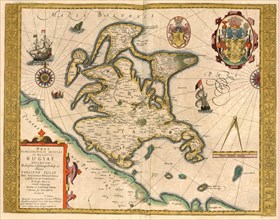 Atlas, map from 1623, Rugiae, Island of Ruegen, Germany, digitally restored reproduction from an engraving by Gerhard Mercator, born as Gheert Cremer, 5 March 1512, 2 December 1594, geographer and car...