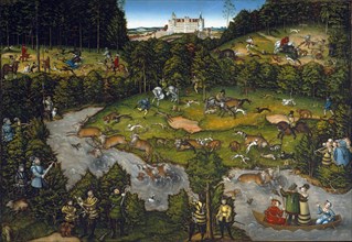 Court Hunt at Hartenfels Castle, painting by Lucas Cranach the Elder, 4 October 1472, 16 October 1553, one of the most important German painters, graphic artists and letterpress printers of the Renais...