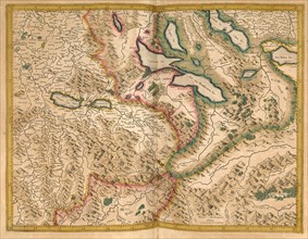Atlas, map from 1623, Switzerland with Lake Lucerne and Lake Thun, digitally restored reproduction from an engraving by Gerhard Mercator, born as Gheert Cremer, 5 March 1512, 2 December 1594, geograph...