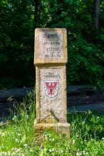 Historical signpost with heraldic animal Brandenburg eagle between Caputh and Geltow, Schwielowsee, Brandenburg, Germany, Europe