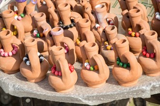 Traditional clay pottery for sale at the market