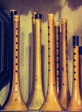 Dozens of handmade wooden flutes or shrill pipe