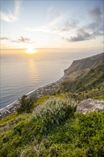 Evening mood, greetings landscape at cliff, sea and coast, viewpoint Miradouro da Raposeira, Madeira, Portugal, Europe