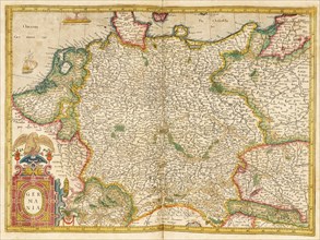 Atlas, map from 1623, Germania, Germany, digitally restored reproduction from an engraving by Gerhard Mercator, born as Gheert Cremer, 5 March 1512, 2 December 1594, geographer and cartographer, Europ...