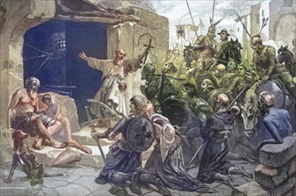 Christmas of the participants of the Crusades in Bethlehem, Historical, digitally restored reproduction of an original from the 19th century, exact date unknown