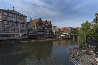 Historic half-timbered houses on the former harbour of the Ilmenau, Lueneburg, Lower Saxony, Germany, Europe