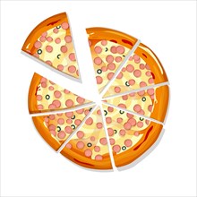 Sliced Pizza Viennese cartoon over white background, vector illustration