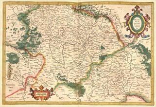 Atlas, map from 1623, the north of Bavaria, digitally restored reproduction from an engraving by Gerhard Mercator, born as Gheert Cremer, 5 March 1512, 2 December 1594, geographer and cartographer