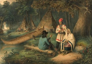 Indians, Tent in Canada, 1848, Canada, Indian Wigwam in Lower Canada, Historical, digitally restored reproduction of a historical original, North America