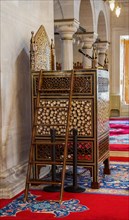Wooden minbar, sermon pulpit of Ottoman times in mosque