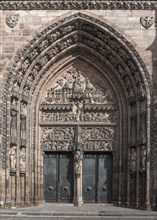 Gothic main portal of the Lorenzkirche, Nuremberg, Middle Franconia, Bavaria, Germany, Europe