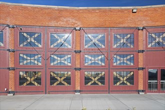 Evanston, Wyoming, The historic roundhouse and railyards, built by the Union Pacific Railroad in 1912. The building had 28 bays for railcar and locomotive repair, with curved walls 30 feet high. UPRR ...