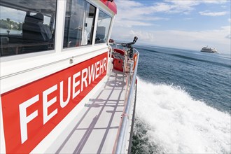 Workboat of the oil defence in operation on Lake Constance, a total of four new speedboats ensure the protection of the important drinking water reservoir, Constance, Baden-Wuerttemberg, Germany, Euro...