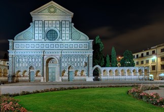 Basilica di Santa Maria Novella illuminated Florence Italy