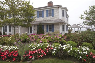 Residence with flower garden, coastal architecture, Cape Cod, Massachusetts, USA, North America