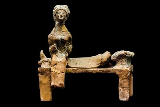 Female figure sitting at the deathbed, 5th century BC, Marmaro, Archaeological Museum in the former Order Hospital of the Knights of St John, 15th century, Old Town, Rhodes Town, Greece, Europe