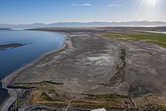 Magna, Utah, The shoreline of Great Salt Lake, showing dry land that was underwater until the lake level fell