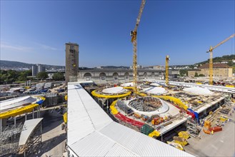 Main station with construction site Stuttgart21, S21, a total of 28 so-called goblet supports with skylights will carry the roof of the future underground main station, Stuttgart, Baden-Wuerttemberg, ...