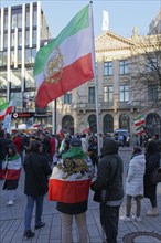 Free Iran, demonstration against the Mullah regime in Iran at Schadow-Platz on 25.2.23, Duesseldorf, North Rhine-Westphalia, Germany, Europe