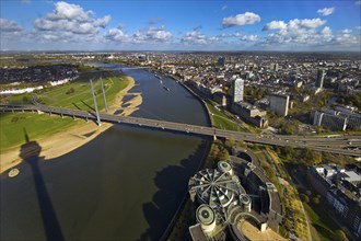 View from the Rhine Tower of the Rhine with the Landtag, Duesseldorf, North Rhine-Westphalia, Germany, Europe