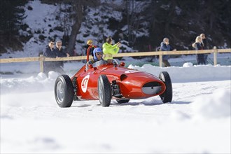 Maserati 250 F on the frozen lake, built in 1955, The ICE, St. Moritz, Engadin, Switzerland, Europe