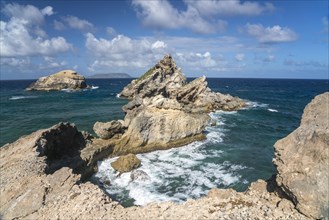 Rock formation on the Pointe des Chateaux peninsula, Guadeloupe, France, North America